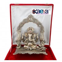 OkaeYa Silver Finish Ganesh God Idol With Beautiful Velvet Box Exclusive Gift For Diwali Gift, Wedding Gift, Birthday Gift And Corporate Gift 